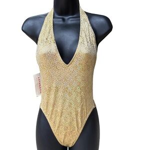 Caribbean Gold Holographic Halter One-Piece Swimsuit New with Tags
